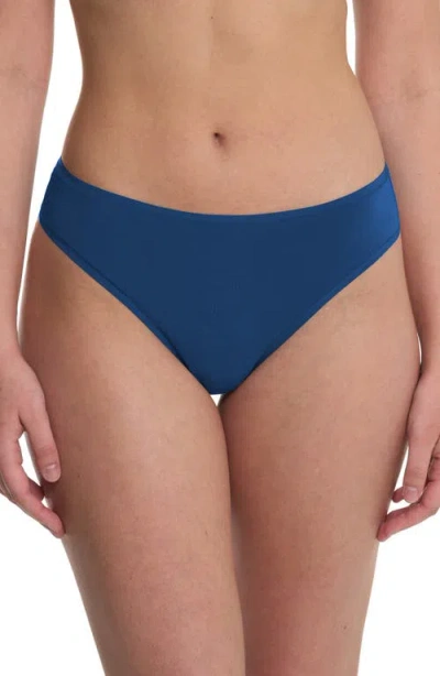 Natori Bliss Bare Stretch Cotton Thong In Blue