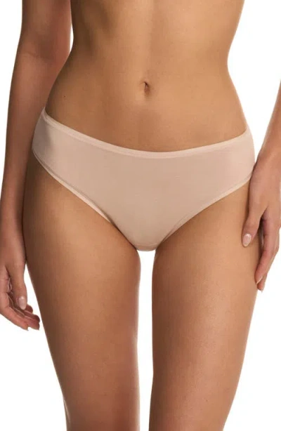 Natori Bliss Bare Stretch Cotton Thong In Brown