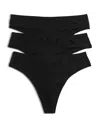 Natori Bliss Bare Cotton Thong 3-pack In Black