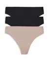 Natori Bliss Bare Cotton Thong 3-pack In Black/black/cafe