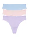 Natori Bliss Bare Cotton Thong 3-pack In Lilac Dream/glacier Blue/potpour