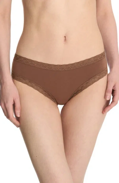 Natori Bliss Lace-trim Cotton Brief Underwear 156058 In Brown