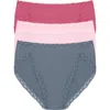 Natori Bliss Cotton French Cut Brief 3-pack In Country Blue/mulberry/fuchsia