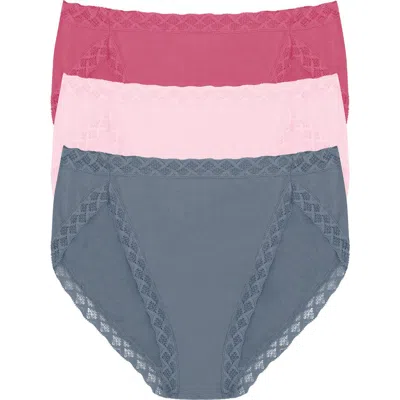 Natori Bliss Cotton French Cut Brief 3-pack In Country Blue/mulberry/fuchsia