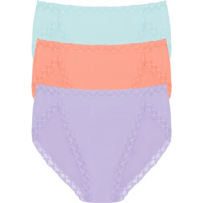 Natori Bliss Cotton French Cut Brief 3-pack In Lilac Dream/rosy Coral/whp Mnt