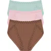 Natori Bliss Cotton French Cut Brief 3-pack In Nutmeg/perfect Pink/meadow
