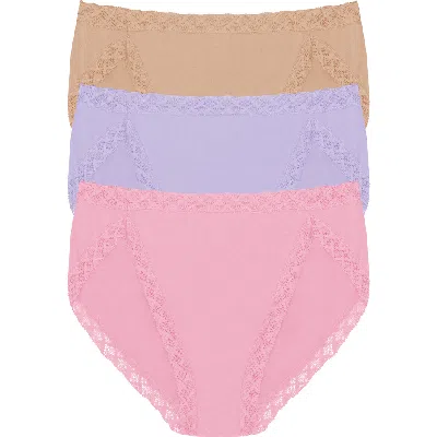 Natori Bliss Cotton French Cut Brief 3-pack In Pink Nectar/lilac Dream/cafe
