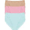 Natori Bliss Cotton French Cut Brief 3-pack In Whipped Mint/cafe/pink Nectar