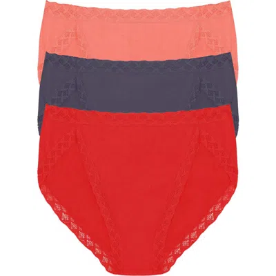 Natori Bliss Cotton French Cut Brief 3-pack In Red