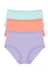Natori Bliss Cotton Full Brief 3-pack In Lilac Dream/rosy Coral/whp Mnt