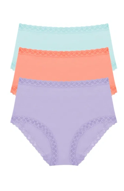 Natori Bliss Cotton Full Brief 3-pack In Lilac Dream/rosy Coral/whp Mnt