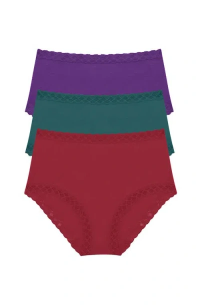 Natori Bliss Cotton Full Brief 3-pack In Dk Wisteria/emrld Blue/dp Roug