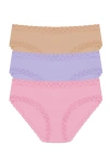 Natori Bliss Cotton Girl Brief 3-pack In Pink Nectar/lilac Dream/cafe