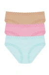 Natori Bliss Cotton Girl Brief 3-pack In Whipped Mint/cafe/pink Nectar