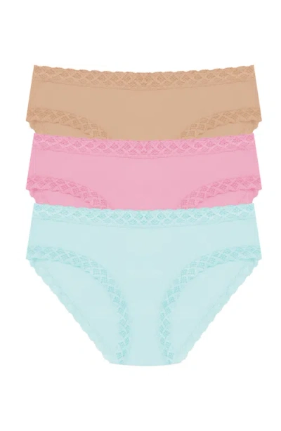 Natori Bliss Cotton Girl Brief 3-pack In Mint,cafe,pink Nectar