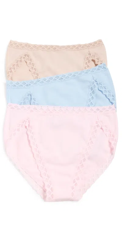 Natori Bliss French Cut 3-pack Blue Mist/delicate Rose/lt Mocha In Multi