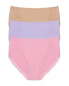 Natori Bliss Cotton French Cut Brief 3-pack In Pink Nectar/lilac Dreams/cafe