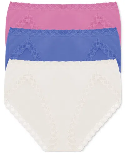 Natori Bliss French Cut Brief Underwear 3-pack 152058mp In Ivory,blue,tulip