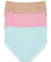 Natori Bliss Cotton French Cut Brief 3-pack In Mint,cafe,pink Nectar