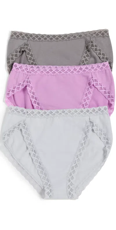 Natori Bliss French Cut Panties 3 Pack Mink/nickel/pale Pansy