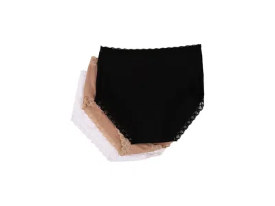 Natori Bliss Full Brief 3-pack Women's Underwear Black/cafe/white: Xl (women's 18), Cotton/lace/lycra In Multi