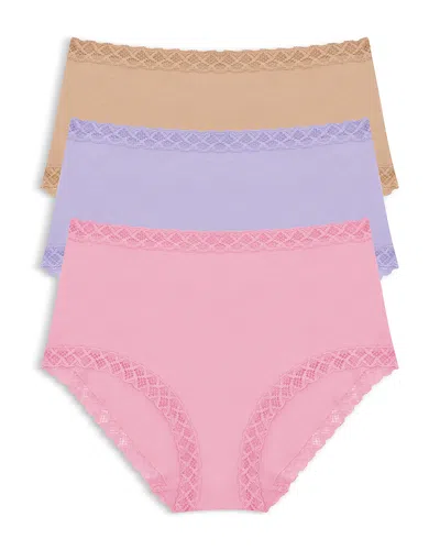 Natori Bliss Full Briefs, Set Of 3 In Cafe/lilac Dream/pink Nectar