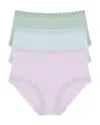 Natori Bliss Cotton Girl Brief 3-pack In Lavender Haze/misty Blue/meadow