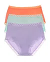 Natori Bliss Cotton Full Brief 3-pack In Lilac Dream/rosy Coral/whp Mnt