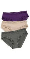 Natori Bliss Girl Brief 3 Pack Vivid Grape/flint/cafe In Multi