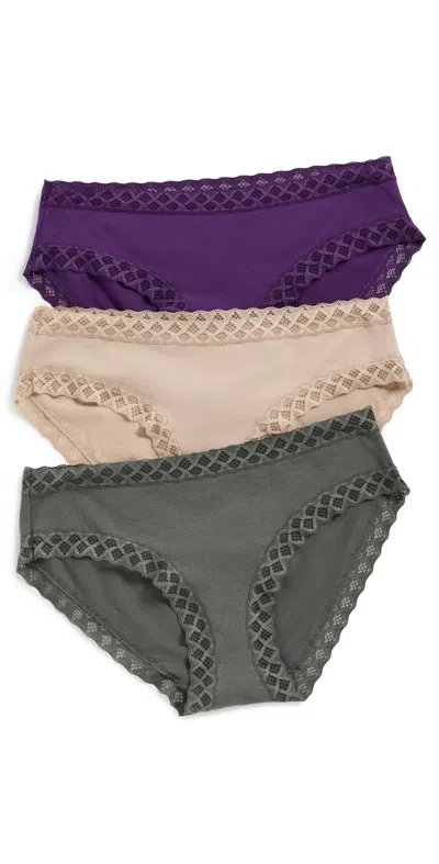 Natori Bliss Girl Brief 3 Pack Vivid Grape/flint/cafe In Multi