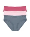 Natori Bliss Cotton Girl Brief 3-pack In Cntry Blu/sft Mulbry/fchsia Rs