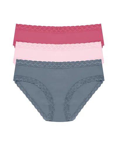 Natori Bliss Cotton Girl Brief 3-pack In Cntry Blu/sft Mulbry/fchsia Rs