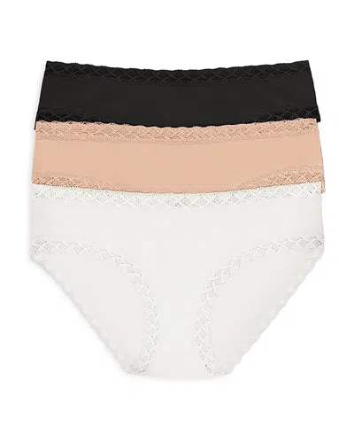 Natori Bliss Girl Briefs, Set Of 3 In Black/ Cafe / White