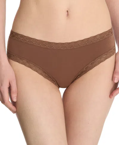 Natori Bliss Lace-trim Cotton Brief Underwear 156058 In Nutmeg