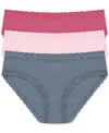 Natori Bliss Lace-trim Cotton Brief Underwear 3-pack 156058mp In Multi