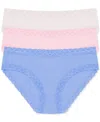 Natori Bliss Lace-trim Cotton Brief Underwear 3-pack 156058mp In Blue