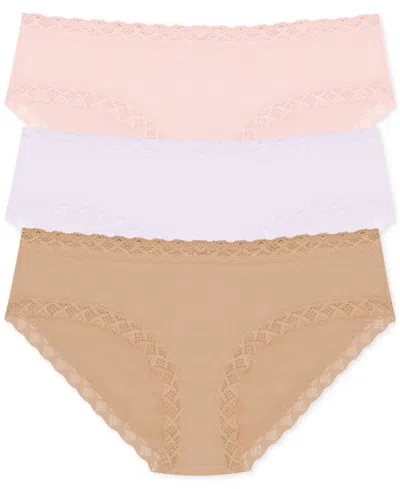 Natori Bliss Lace Trim High Rise Brief Underwear 3-pack 755058mp In Sea,lil,cf