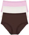 Natori Bliss French Cut Brief Underwear 3-pack 152058mp In French Roast,ivory,orchid