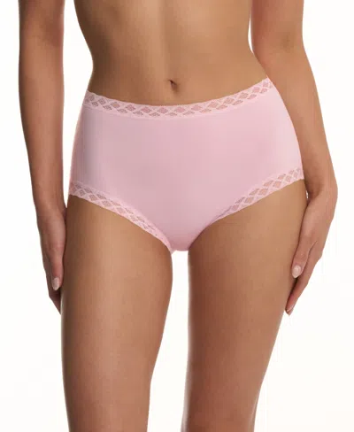 Natori Bliss Lace-trim High Rise Cotton Brief 755058 In Pink