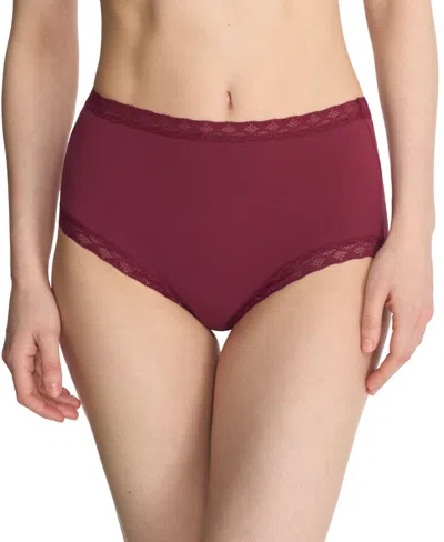 Natori Bliss Lace-trim High Rise Cotton Brief 755058 In Dark Cherry