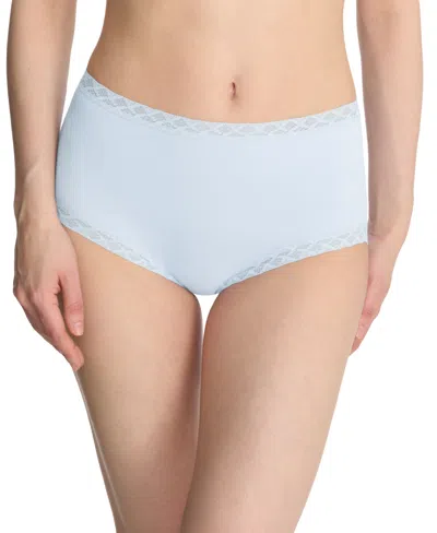 Natori Bliss Lace-trim High Rise Cotton Brief 755058 In Misty Blue
