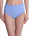 Natori Bliss Lace-trim High Rise Cotton Brief 755058 In Blue