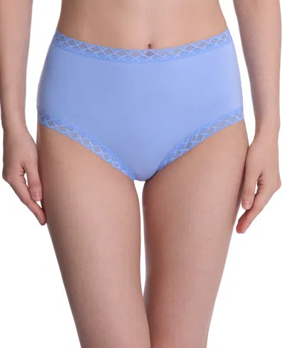 Natori Bliss Lace-trim High Rise Cotton Brief 755058 In Blue