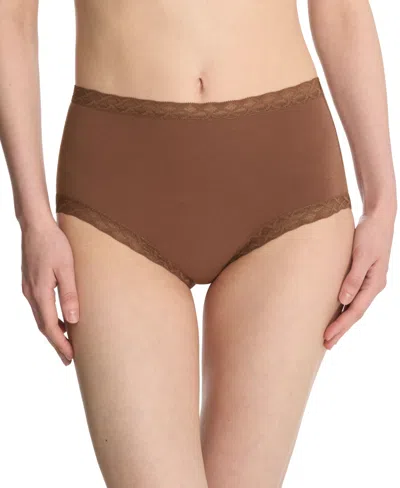 Natori Bliss Lace-trim High Rise Cotton Brief Underwear 755058 In Brown