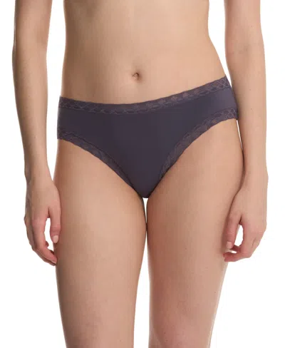 Natori Bliss Lace-trim Cotton Brief Underwear 156058 In Gray