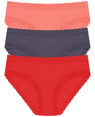 Natori Bliss Lace-trim Cotton Brief Underwear 3-pack 156058mp In Multi