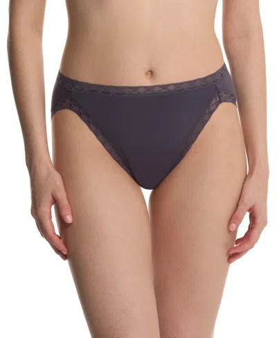 Natori Bliss Lace-trim Cotton French-cut Brief Underwear 152058 In Gray