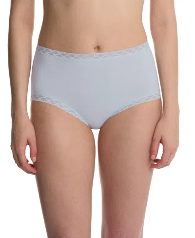 Natori Bliss Lace-trim High Rise Cotton Brief 755058 In Blue