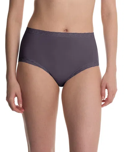 Natori Bliss Lace-trim High Rise Cotton Brief 755058 In Gray