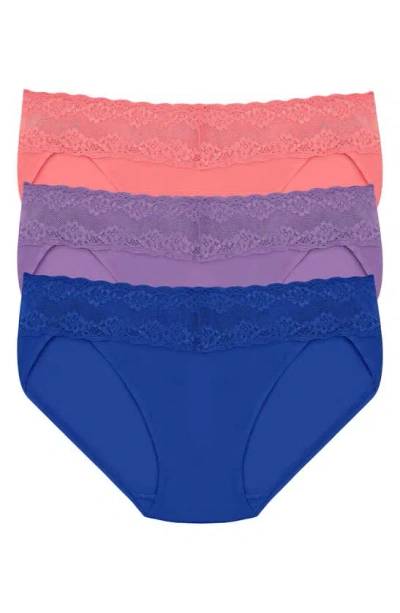 Natori Bliss Perfection Lace Waist Bikini Underwear 3-pack 756092mp In Pap,pur,co
